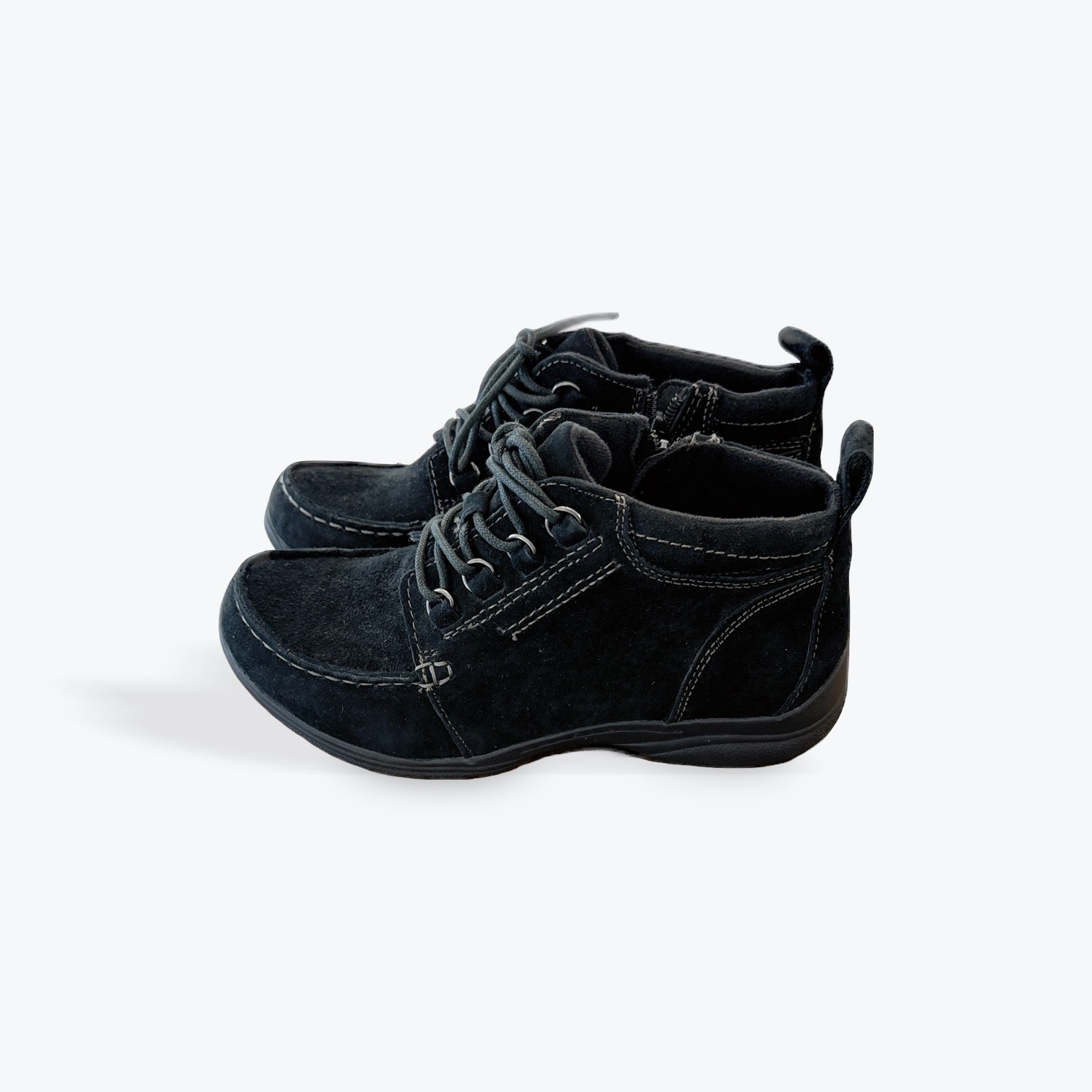 Earth Origins Diane Black Suede Leather Lace Up Side Zip Ankle Boots Womens 7w